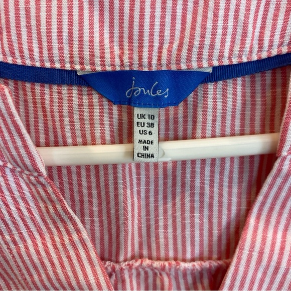 Joules Pink Stripe Juliette Sleeveless Linen Blend Top 6 v neck - Picture 4 of 6